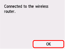 Galutinių veiksmų ekranas (Prisijungta prie belaidžio maršruto parinktuvo.)
